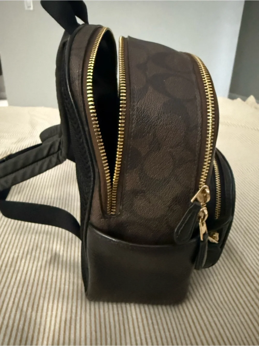 Coach Mini Backpack in Brown Signature and Black Leather